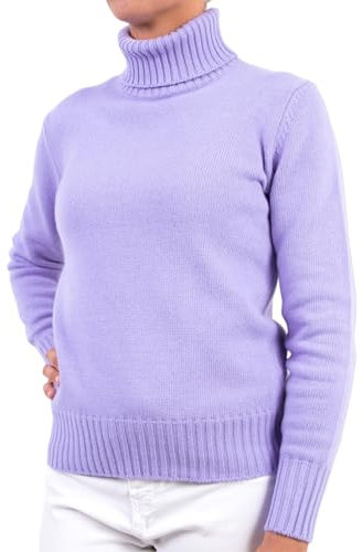 Marenza Maglia Collo Alto Donna Misto Cashmere Doppio Filo Made in Italy (L, Lilla)
