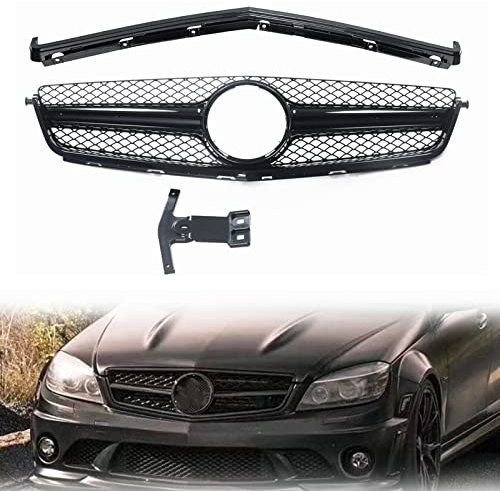 WMTCNC Kühlergrille Racing Grills Kühlergrill Für Benz W204 C-Klasse C63 AMG Nur 2008–2011, Schwarzes Auto, Oberer Stoßfänger, Mesh-Kit, Ziergitter