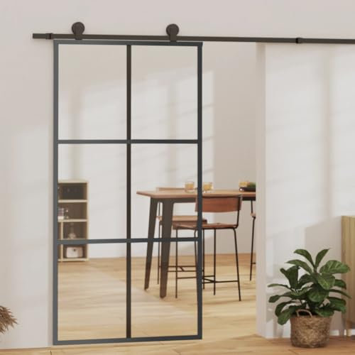 PRISSENT Porte coulissante et kit de montage en verre ESG aluminium 102 x 205 cm porte en verre portes intérieures porte coulissante intérieure murale idéale pour chambre à coucher cuisine rail