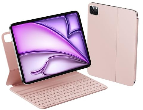 HOU Keyboard Case for iPad Air 11 inch M2/M3 & iPad Air 5th/4th(2022/2020) & iPad Pro 11 inch 4th/3rd/2nd/1st (2018-2022) – Smart Cover Folio, Slim & Light, Semi-Silicone, 2 Viewing Angles