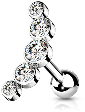 Stachelkleid Barbell Piercing Zirkonia Farbauswahl Chirugenstahl 1,2mm 6mm Lang Gold Silber Schwarz Helix Tragus Ohr