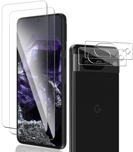 Phlleyaa Schutzfolie für Google Pixel 8 für Panzerglas Folie 2 Stück Displayschutz mit 2 Stück Kamera Schutzfolie,9H Härte Bläschenfrei Anti- Kratzer Panzer Schutz Glas für Google Pixel 8