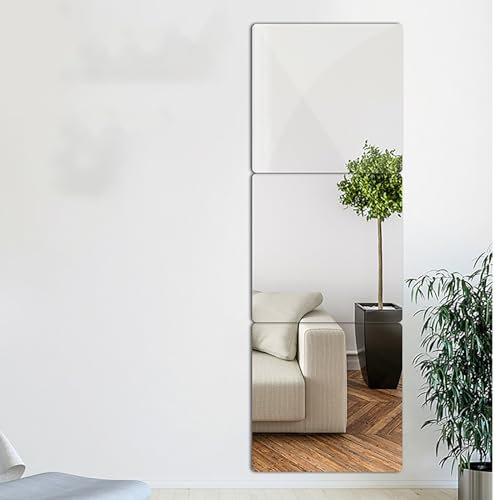 1 confezione di specchio acrilico autoadesivo, specchio a figura intera, fogli di specchio senza cornice, adesivi murali, specchio grande per trucco, palestra, allenamento a parete ( Color : 4PCS , Si