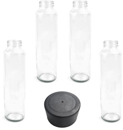 Swan Bottiglia in Vetro forma a tubo modello Kefass con tappo a vite 750 ML confezione da 4 Bottiglie (Tappo Nero)