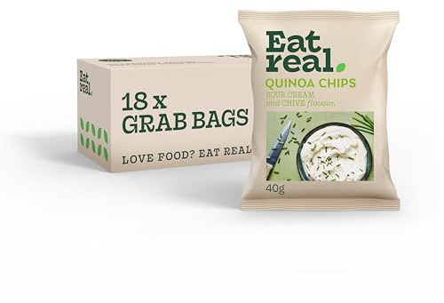 Eat Real, Quinoa Chips, Sour Cream & Chive, 18 x 40g, Gluten-Free Crisps Multipack, Vegan-Friendly, Healthy Plant-Based Snacks