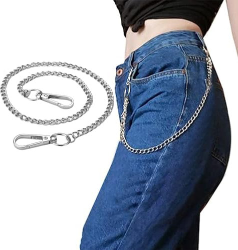 WJRQD Edelstahl Brieftasche Kette & Hosenkette - Schlüsselanhänger 53 cm lang mit Karabinerhaken für Damen und Herren - Silberne Gliederkette