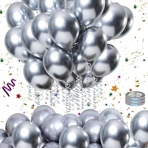 Mbsomnus Luftballon Silber 60 Stück Helium Ballons 12 Zoll/30cm Latex Ballon Chrom Metallic Balloons Luftballons Helium für Hochzeitsdeko Geburtstag Abschluss Brautdusche Babyparty Taufe