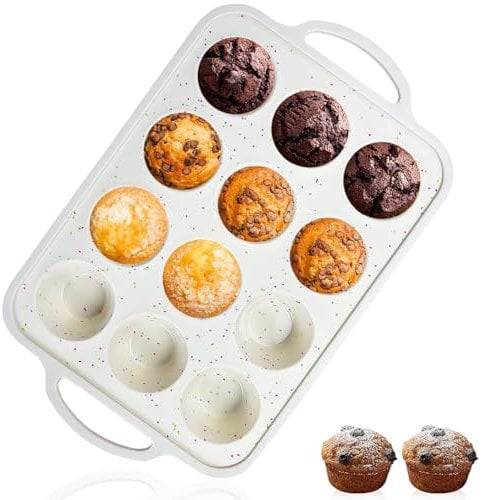 Irayin Silicone Mini Muffin Tray, Metal Reinforced Frame Mini Cupcake Pans, 12 Cup Nonstick Muffin Silicone Molds with Handle for Baking Mini Muffins, Mini Cupcakes, Mini Egg Bites