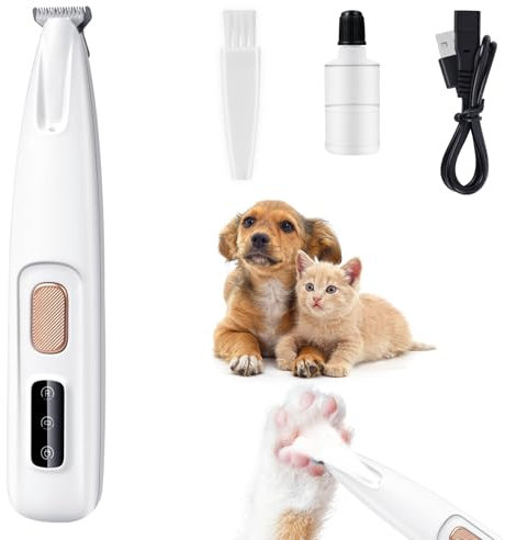 vsshe Tondeuse pour Pattes Chien Silencieuse, Tondeuse pour Chien et Chat, Lames Céramique et Inox, LED Intégrée, Rechargeable USB, Étanche, Toilettage Zones Sensibles pour Pattes, Yeux, Oreilles