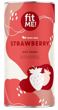 FIT ME Abnehmshake 500 g, Erdbeere Diätshake zum Abnehmen, Veganer & Glutenfreier Shake, Mahlzeitenersatz mit Ashwagandha & Leinsamen, Pulver, Kalorienarm & Proteinreich, Diätdrink