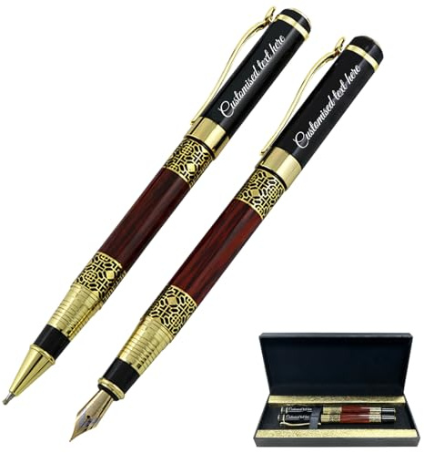 Personalisierter Füller & Kugelschreiber Set, Personalisierter Namensfüller | Individuell gravierbares Stiftset, Eleganter Luxus Kuli für Geschäftsgeschenke Abschlussfeiern Lehrertag, inkl. Box