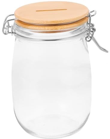 Alasum Verre Transparent Avec Couvercle Bois Capacité Boîte De Conservation Pour Monnaie Et Billets Idéale Pour Économiser Et Stocker Les Tickets De Tombola