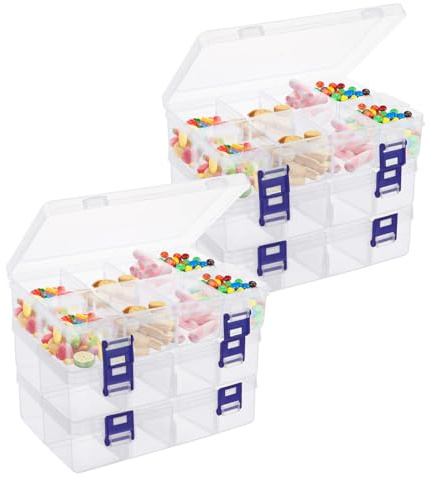 ZOFUN 6 Pcs Storage Boxes with Compartments Removable, 27 x 17 x 4 cm 48 Grids Multi Compartments Storage Box, Plastic Bead Storage Boxes for Craft, Beads, Jewelry, Small Parts, Tackle