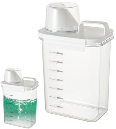 Frogetu Lot de 1 Distributeur de Lessive Hermétique de 1800 ML,Récipient de Détergent Hermétique avec Verre Doseur,Boîte de Rangement de Poudre à Laver,Boîte de Rangement