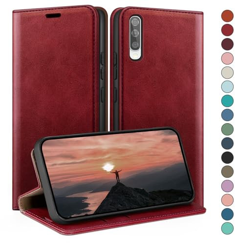 HUOUH für Samsung Galaxy A50/A50S Hülle mit RFID Schutzhülle aus Lederhülle Handyhülle,Kartenfach Leder ständer Handy hülle,360 Grad Schutz Cover für Samsung A50 Klapphülle Wallet Case Rot