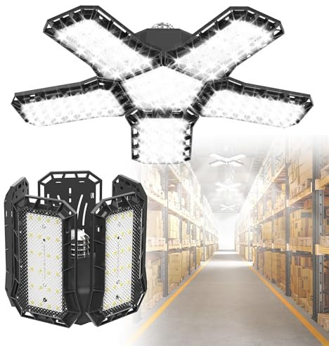 XMTECH 1 Stück 60W Garagenleuchte Werkstattlampe LED Verformbare Garagenbeleuchtung Werkstatt Deckenleuchte, E26/E27 Bay Licht für Keller Geschäft