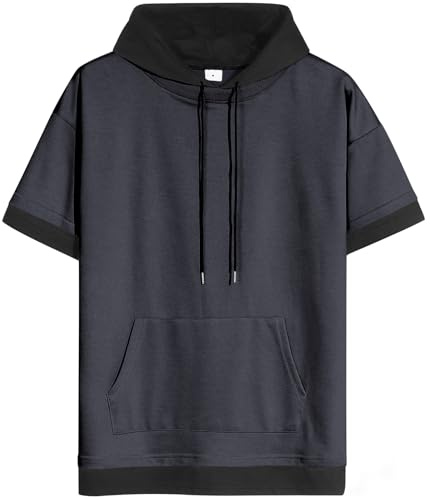 XIAOYAO Kurzarm Hoodie Herren, Kurzarm Kapuzenshirt Männer Pullover T-Shirt mit Kapuze Sommer Sweatshirt