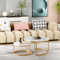 okwish Set mit 2 Runden Couchtischen, Satztische, Beistelltische Wohnzimmer, Ideal für Wohnzimmer, Balkon und Büro, Weiß und Gold