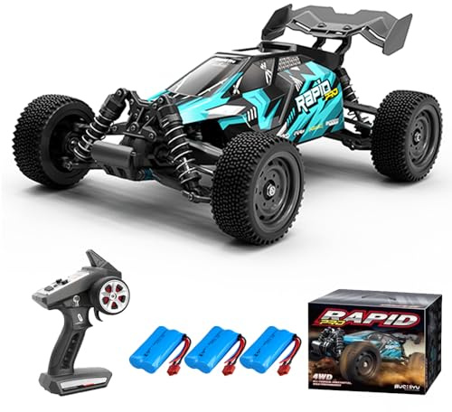 Teeggi 70km/h Ferngesteuertes Auto für Erwachsene, Bürstenloser Motor RC Car Hohe Geschwindigkeit Offroad Drift Rennauto, 4WD Off Road Race Buggy 3 Batterien (Blau)