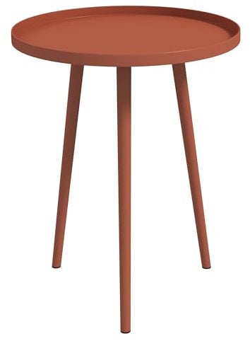 Outsunny Beistelltisch Garten, wetterfester Gartentisch mit erhöhtem Rand, Balkontisch aus Stahl, runder Kaffeetisch 20kg belastbar, Ø40x50H cm, Sofatisch für Outdoor Indoor Balkon Terrasse Rot