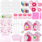 Set di 72 mascherine per gli occhi fai da te, per spa, pigiama party, fasce in velluto rosa, pettini, portachiavi, specchi, pennarelli, adesivi, biglietti di ringraziamento, sacchetti di organza per