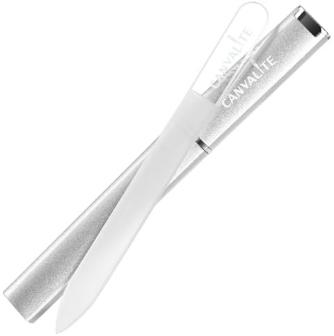 Crystal Glass Nail File - CANVALITE Professional Double Sided Etched Glass Nail Files for Shaping The Natural Nails and Artificial Nails Manicure Pedicure Nail Care Gift Set (Clear Round)