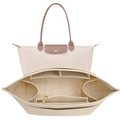 LOUKAYCCI Geldbörse Organizer-Einsatz für Longchamp Le Pliage L Handtasche Einsatz Filz Long Champ Tote Bag Organizer-Einsatz mit Becher (Beige, L)
