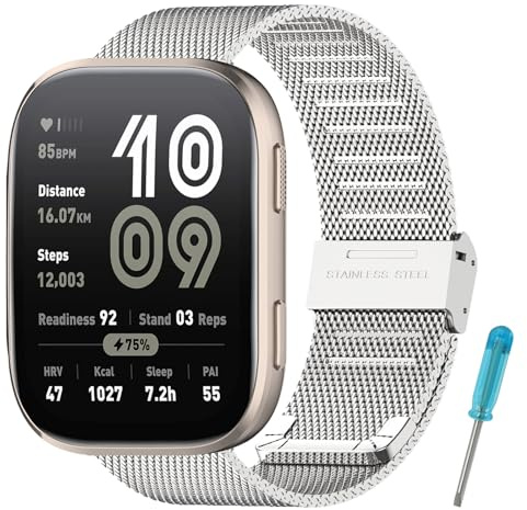 RenSheng 22MM Edelstahlarmband Kompatibel mit Amazfit Bip 6 Armband, Metallarmband für Amazfit Bip 6 Ersatzarmband