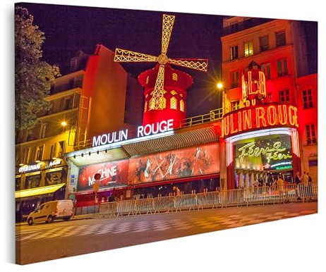 islandburner Prime Bild auf Leinwand Moulin Rouge bei Nacht in leuchtenden roten Lichtern in der Stadt Bilder Wandbilder Poster
