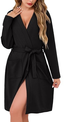 Sopesil Womens Dressing Gowns Waffle Short Robe Lightweight Luxury Bathrobes Soft Loungewear Sleepwear Spa and Hotel for All Year S-3XXL