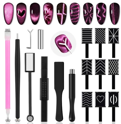 EBANKU 17 Stück Cat Eye Magnet für Nägel | Magnetstift Nagel Kunst Magnet Stick Magnetstift Magnet Art Wekzeug Nagelmagnete für DIY Katzenauge UV Gel Polnisch