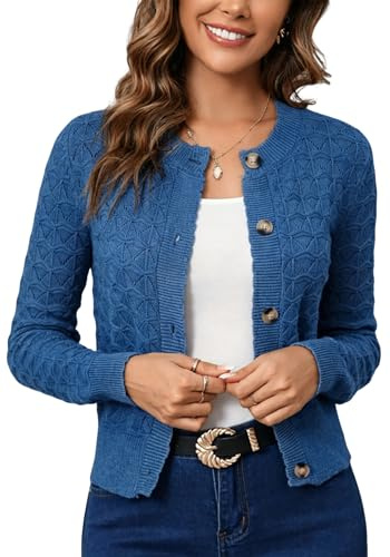 Boléro Femme Cardigan Court Gilet Veste Tricot Bouton Manches Longues Évidée Robe T Shirt Bretelle Chic Rétro Elégante Soirée Fête Décontracté