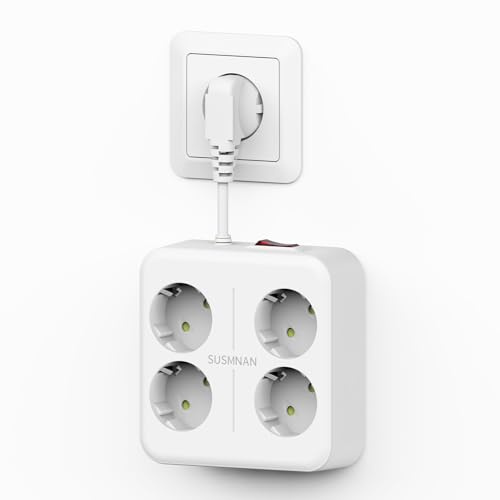 Multiprise avec Interrupteur, Parafoudre et Surtension, Multiprise Murale | avec 4 Sortie AC et (3 USB-A&1 USB-C), Prise Multiple Convient pour Domicile, Bureau, Compatible pour Phone, Pad, Blanc
