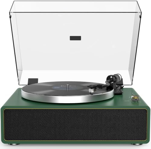 Retrolife Giradischi con Altoparlanti Incorporati Bluetooth, Verde Scuro | Giradischi Vinile Tutto in Uno, Cartuccia AT-3600L, 33 e 45 Giri/Min, Uscita di Linea RCA, Ingresso AUX, Arresto Automatico