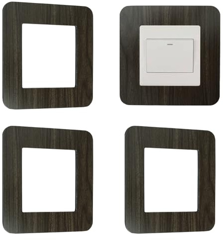 UFURMATE Lot de 4 caches d'interrupteur à coller sur une prise unique en bois pour la maison, le bureau, la décoration d'interrupteurs muraux (noyer noir)