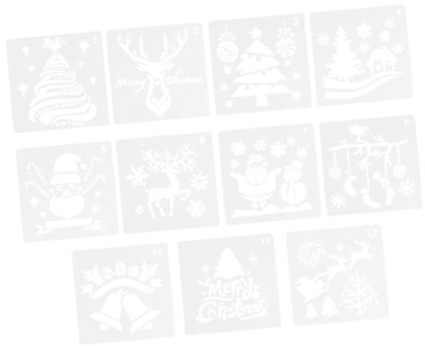 Angoily 11 Pochoirs de Peinture Creux de Noël en Plastique Solide, Modèles Variés pour Scrapbooking et Loisirs Créatifs, Kit DIY pour Fabrication de Cartes et Décorations Festives