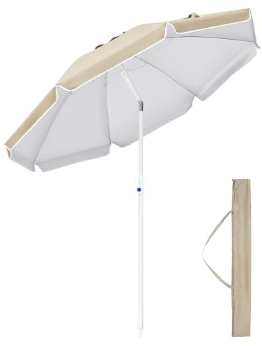 Palawano 1.8M Sonnenschirm Strand mit Sandschraube, UV Schutz Strandschirm UPF 50+, Outdoor Sonnenschirm mit Kurbel für Balkon, Strand & Garten, Beige