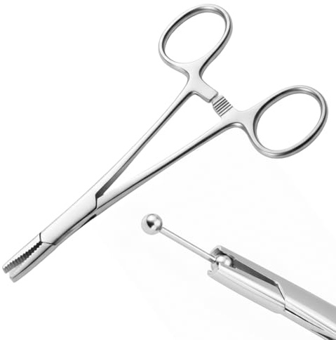 Ebksqs Piercing Zange für Kugeln Set – Edelstahl Piercing Kugeln Aufdreher 3mm 4mm 5mm, Piercing Wechselhilfe zum Öffnen & Festziehen von Piercings an Ohr, Lippe, Nase
