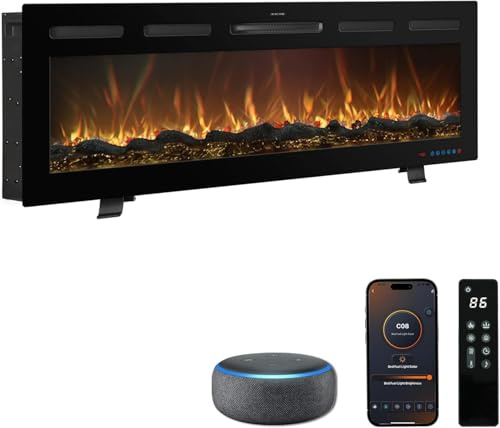 Chimenea Eléctrica Galaxy Pro con WiFi, Alexa y Google Home | Empotrar, Pared o de Pie | 750/1500W | 13 Colores Llama LED | 5 Niveles de Brillo | Sonido Crepitante | Sin Humo | Termostato | 91,5 cm