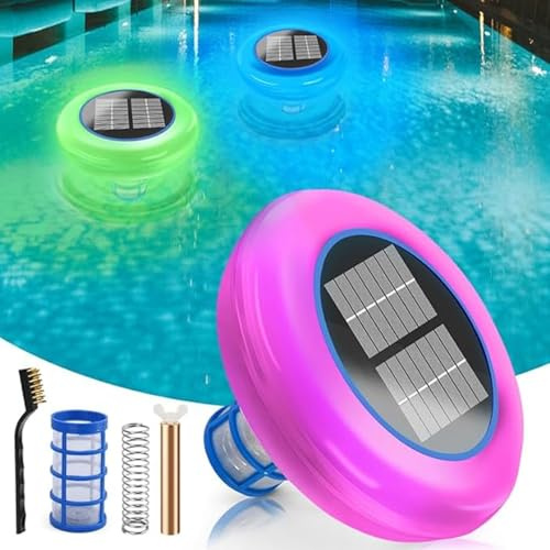 Comebachome 1 Ensemble d'ioniseur de Piscine Solaire, Nettoyeur Flottant à 7 Couleurs, Accessoires de Piscine, purificateur d'ions en cuivre pour piscines Hors Sol et creusées, Statues Vacances