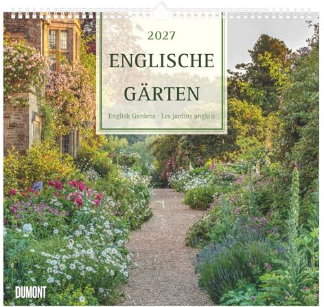 Englische Gärten 2027: Wandkalender 38x35,5 cm mit 12 Fotografien von englischen Gärten und 3-sprachigem Kalendarium