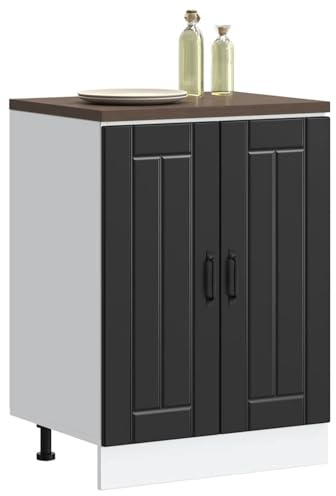 ATOMSTACK MAKER Meuble sous évier noir, 60 cm de large, matériau en bois avec pieds réglables, capacité de charge de 70 kg, meuble de cuisine Lucca pour beaucoup d'espace de rangement sous l'évier