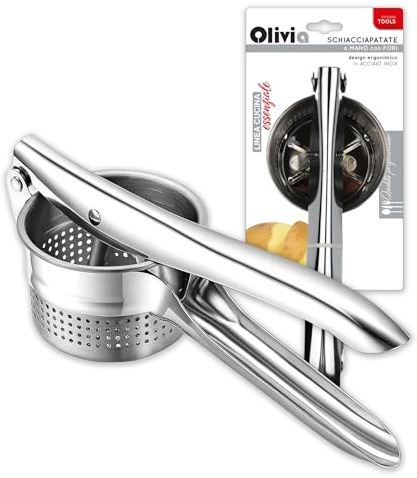 IPEA Presse-Purée Professionnelle en Acier Inoxydable pour écraser les Pommes de Terre, Légumes et Fruits - Design Moderne - Poignée hHrgonimique - Outil de Cuisine pour Purée et Presse de Légumes
