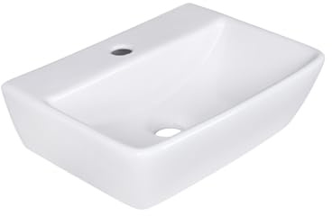 Belvit Waschbecken 40cm, Hängewaschbecken rechteckig, Keramik Lotus Waschtisch weiß, Handwaschbecken klein für Gäste WC, Wandmontage, mit Hahnloch, Gästewaschbecken, Wandwaschbecken, 40x12,5x31cm