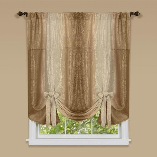 Light Filtering Ombre Tie-Up Shade, 50 x 63 in, Sandstone, Machine Washable
