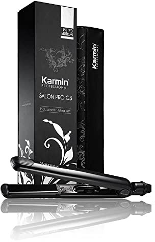 KARMIN G3 Salon Pro 1 Professional Tourmaline Ceramic Flat Iron Hair Straightener Ionic Hair Straightening Styling Iron, Straighten, Curl, Wave, Dual Voltage, Auto Shut Off, Carrying Case, Black