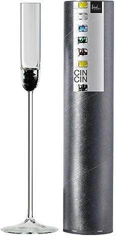EISCH - Kelch CIN CIN in Geschenkröhre, 45 ml, Schnapsglas mit langem Stiel, Spirituosenglas mit Farbglas-Einschluss, Handgefertigtes Spezialglas, Kristallglas, Schwarz