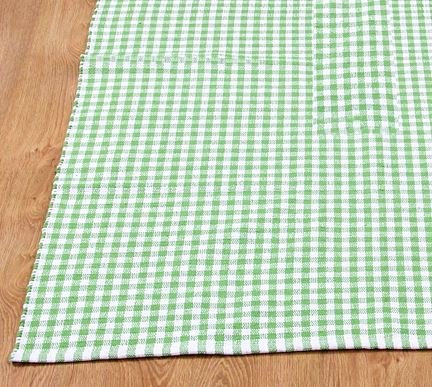 Homescapes Karo-Teppichläufer grün, Flachweb-Teppich 66x200 cm, Baumwoll Landhaus-Karo, Handwebteppich