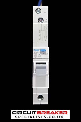 Hager ADN120 AC Class Domestic Electronic RCBO, 1 Pole, 1 Module, Type B, 6 kA Breaking Capacity, 30 mA Sensitivity, 20 A Current
