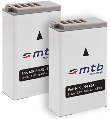 2 Batterias EN-EL24 Compatibile con Nikon 1 J5, Nikon 1J5 / DL18-50, DL24-85 [Li-Ion - 7.2V - 800 mAh - aktueller Infochip]